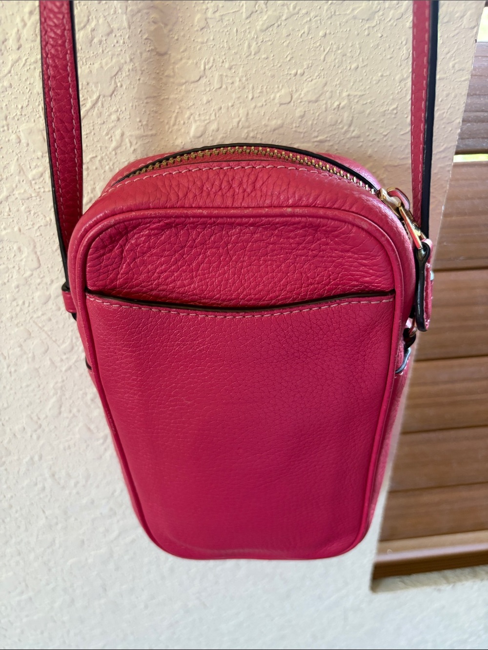Coach Pebbled Leather Phone Crossbody - Pink with Gold Logo - Picture 8 of 14